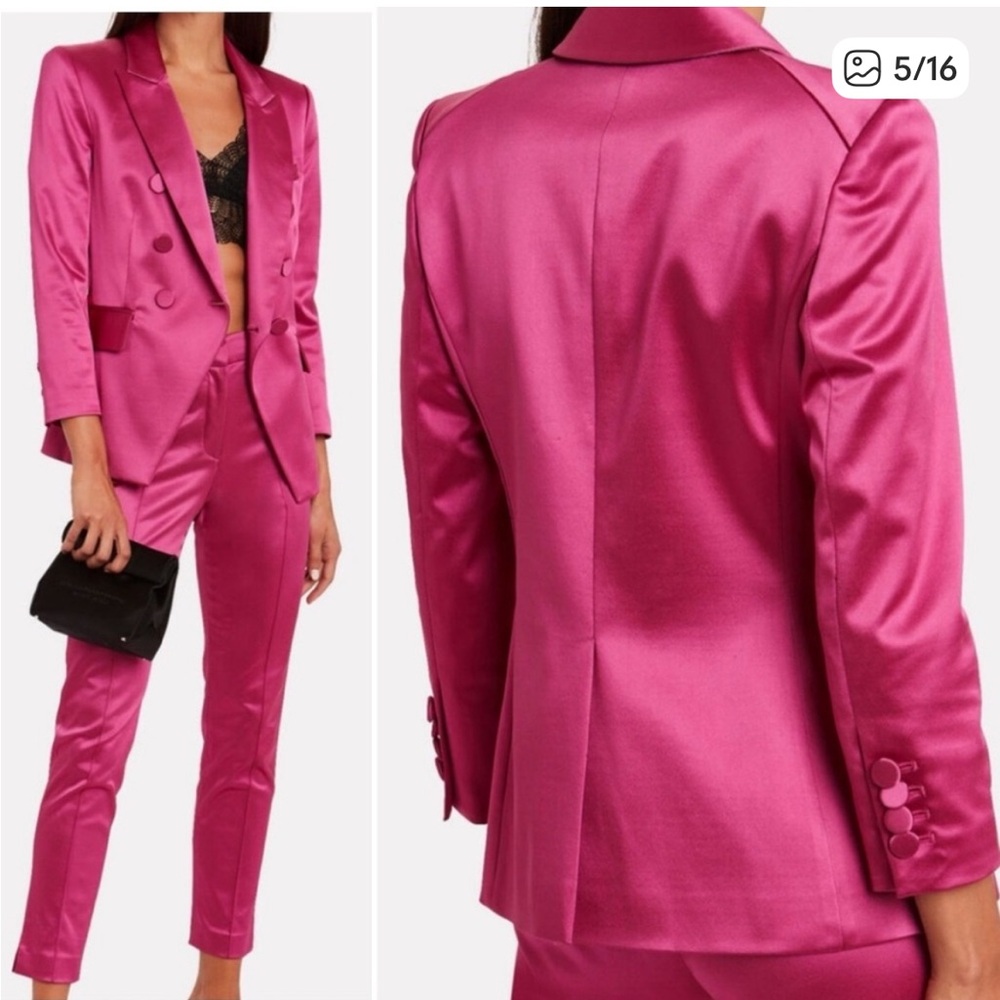 Veronica Beard Empire Dickey Satin Blazer in Fuchsia Pink - Picture 3 of 12